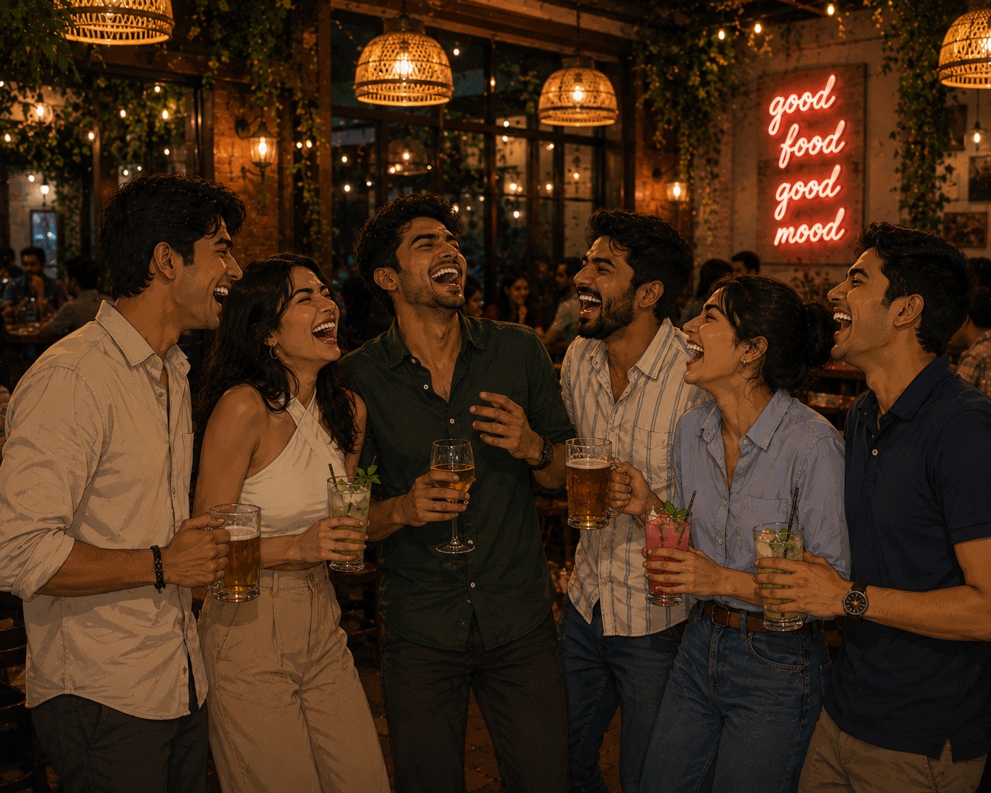 Laughing with people we met an hour ago.